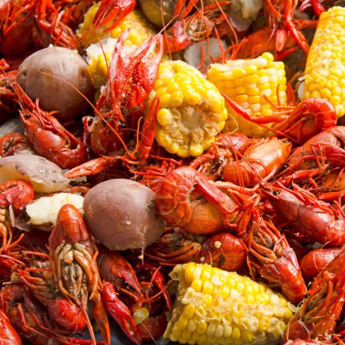 Cajun seafood boil platter with crab and shrimp